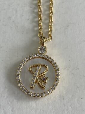 Letter R Pendant Necklace Star Studs O.Secret Amethyst Bag Cleaning Cloth 20”